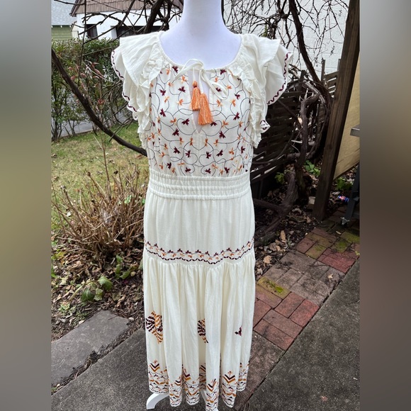Anthropologie Embroidered Linen Midi Dress - Picture 11 of 17